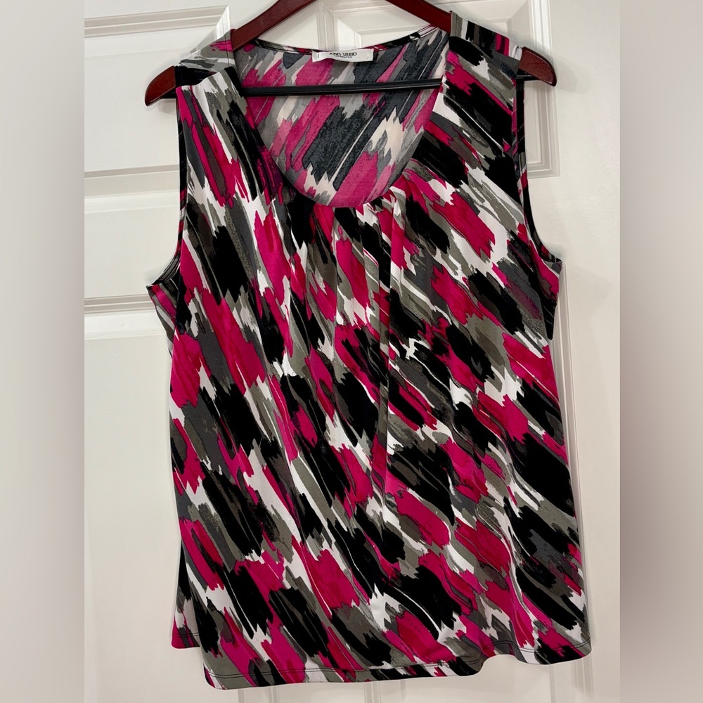 Jones Studio Vibrant Pink and Black Patterned Sleeveless Top, Size 1X